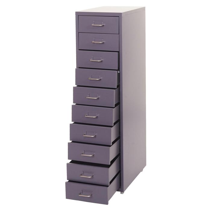 Rollcontainer Boston T851, Schubladenschrank Stahlschrank, 110x28x41cm 10 Schubladen ~ dunkelgrau
