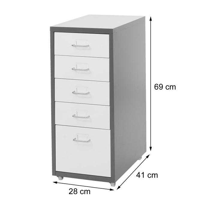 Rollcontainer Boston T851, Schubladenschrank Stahlschrank, 69x28x41cm 5 Schubladen ~ dunkelgrau wei-dunkelgrau