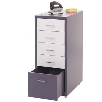 Rollcontainer Boston T851, Schubladenschrank Stahlschrank, 69x28x41cm 5 Schubladen ~ dunkelgrau wei-dunkelgrau