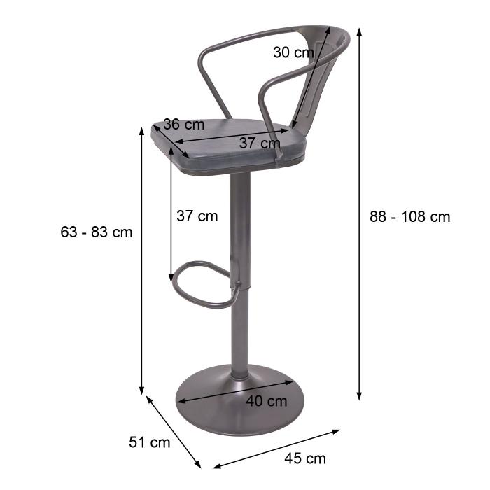 2er-Set Barhocker HWC-H10b, hhenverstellbar, Armlehne, Tresenhocker Barstuhl Industrial drehbar ~ vintage schwarz-grau