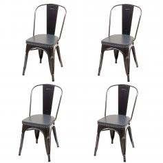 4er-Set Esszimmerstuhl HWC-H10e, Küchenstuhl Stuhl, Chesterfield Metall Kunstleder Industrial Gastro ~ schwarz-grau