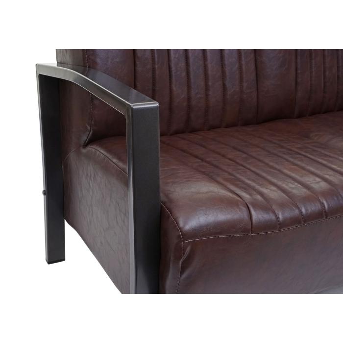 Wohnzimmer-Set HWC-H10, 2er Sofa Polstersessel Couchtisch, Kunstleder Metall Industrial MVG ~ braun