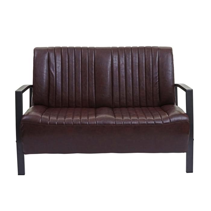 2er Sofa HWC-H10, Couch Zweisitzer, Metall Kunstleder Industrie-Design ~ vintage braun