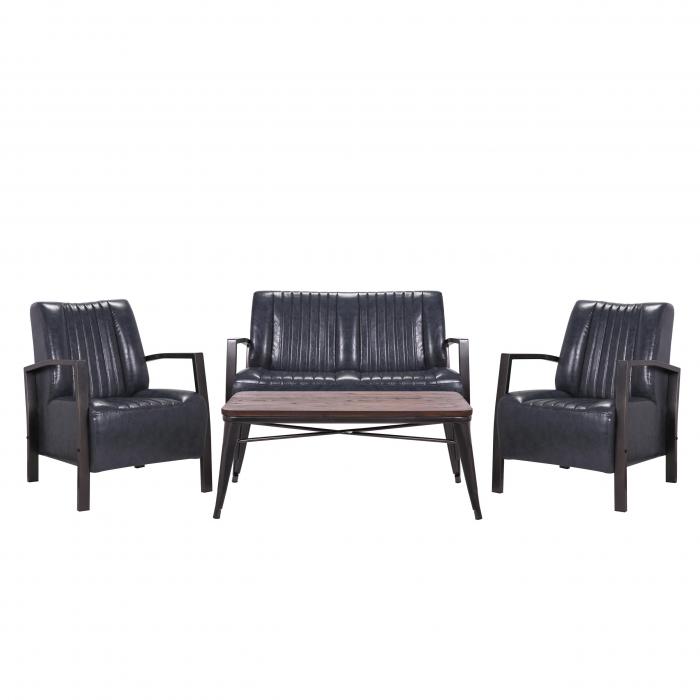 Wohnzimmer-Set HWC-H10, 2er Sofa Polstersessel Couchtisch, Kunstleder Metall Industrial MVG ~ grau