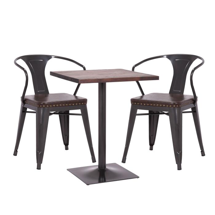 Bistrotisch HWC-H10, Bartisch Thekentisch, Industrial Gastro Metall Ulme Massivholz MVG 70x70cm ~ dunkelbraun