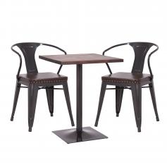 Set Bistrotisch 2x Esszimmerstuhl HWC-H10d, Stuhl Tisch Küchenstuhl Gastronomie FSC ~ schwarz-braun, Tisch dunkelbraun