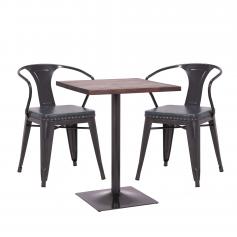 Set Bistrotisch 2x Esszimmerstuhl HWC-H10d, Stuhl Tisch Küchenstuhl Gastronomie MVG ~ schwarz-grau, Tisch dunkelbraun