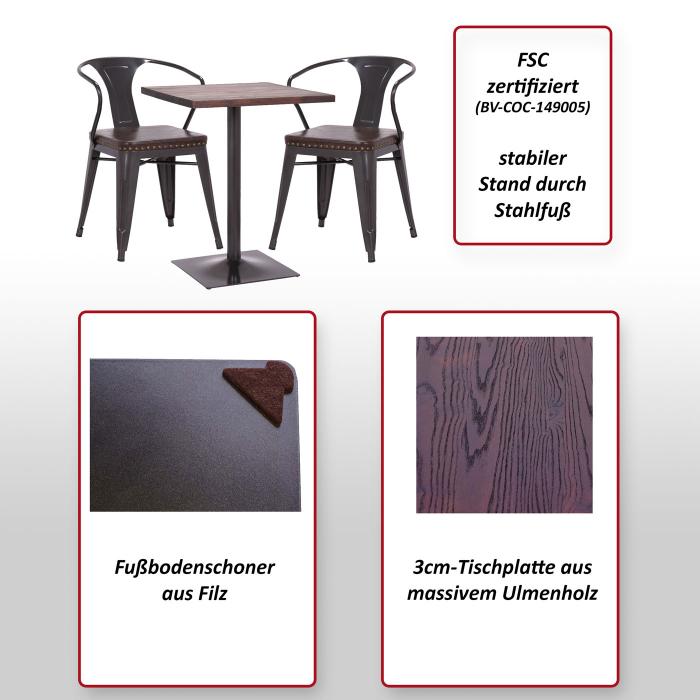 Set Bistrotisch 2x Esszimmerstuhl HWC-H10d, Stuhl Tisch Kchenstuhl Gastronomie MVG ~ schwarz-braun, Tisch dunkelbraun