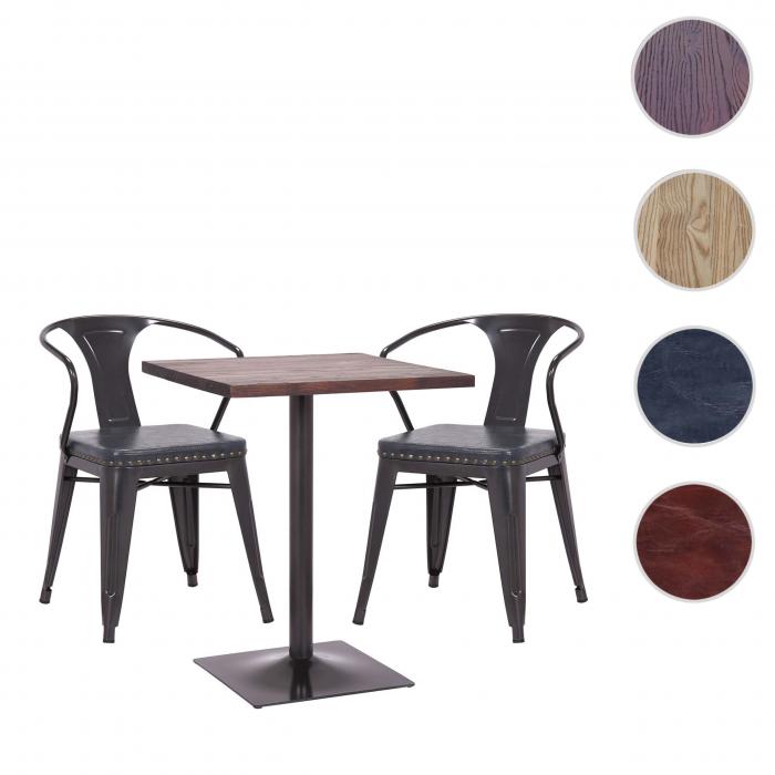 Set Bistrotisch 2x Esszimmerstuhl HWC-H10d, Stuhl Tisch Kchenstuhl Gastronomie MVG ~ schwarz-grau, Tisch dunkelbraun