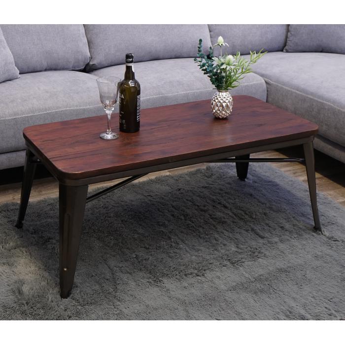 Couchtisch HWC-H10, Wohnzimmertisch Sofatisch Kaffeetisch, Industriedesign Ulme Holz MVG-zertifiziert, braun-schwarz