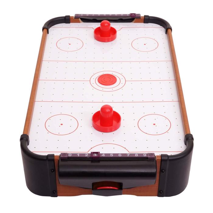 Mini Air Hockey HWC-J10, Tischspiel Lufthockey inklusive Zubehr, Holz 56x30x10cm