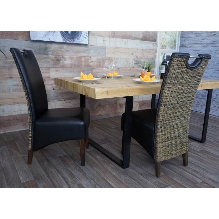 2x Esszimmerstuhl HWC H13, Küchenstuhl Stuhl, Kunstleder Massivholz echtes Rattan Korbgeflecht ~ schwarz 2x Esszimmerstuhl HWC H13, Küchenstuhl Stuhl, Kunstleder Massivholz echtes Rattan Korbgeflecht ~ schwarz