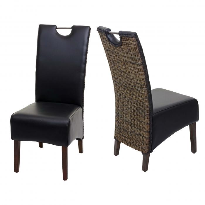 2x Esszimmerstuhl HWC H13, Küchenstuhl Stuhl, Kunstleder Massivholz echtes Rattan Korbgeflecht ~ schwarz 2x Esszimmerstuhl HWC H13, Küchenstuhl Stuhl, Kunstleder Massivholz echtes Rattan Korbgeflecht ~ schwarz