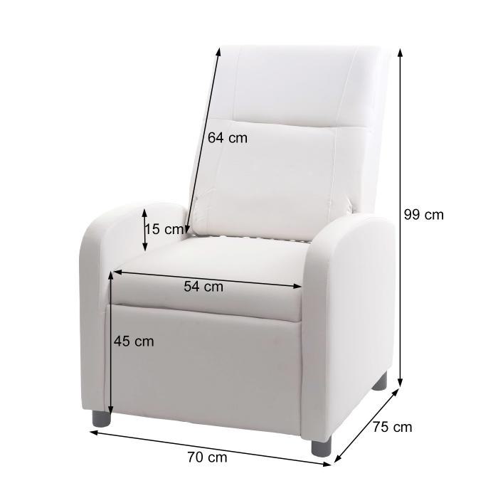 Fernsehsessel HWC-H18, Relaxsessel Liege Sessel, Kunstleder klappbar 99x70x75cm ~ wei