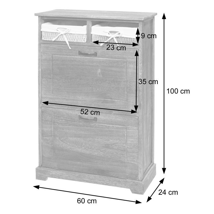 Defekte Ware (Scharnier defekt, SK3) | Schuhkipper HWC-H19, Massiv-Holz Shabby-Look Korb-Schublade 100x60x24cm ~ wei