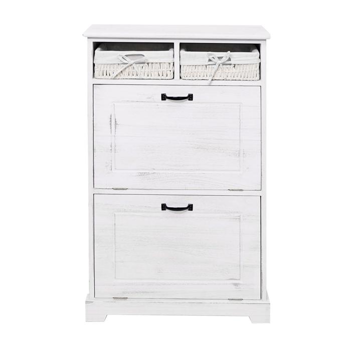 Schuhkipper HWC-H19, Schuhschrank Schuhregal Schuhablage, Massiv-Holz Shabby-Look Korb-Schublade 100x60x24cm ~ wei