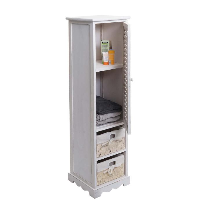 Badezimmerkommode HWC-H20, Badezimmer Schrank Badschrank Badregal, 120x27x29cm Massiv-Holz ~ shabby wei