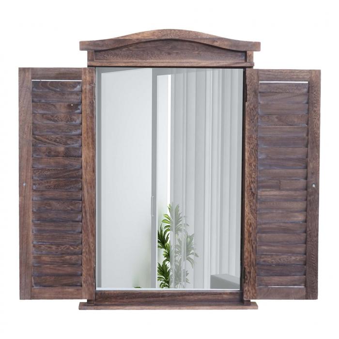 Wandspiegel Badspiegel Badezimmer Spiegelfenster mit Fensterlden, 71x46x5cm ~ shabby braun
