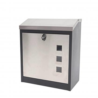 XXL Briefkasten HWC-H26, Firmenbriefkasten Postkasten, abschliebar pulverbeschichtet 52x44x25cm ~ schwarz-Edelstahl