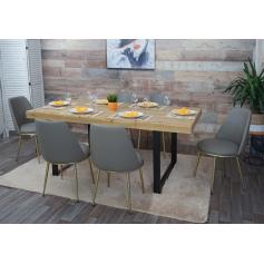 6er-Set Esszimmerstuhl HWC-H28, Stuhl Küchenstuhl, Metall ~ taupe-grau, goldfarbene Beine, Kunstleder