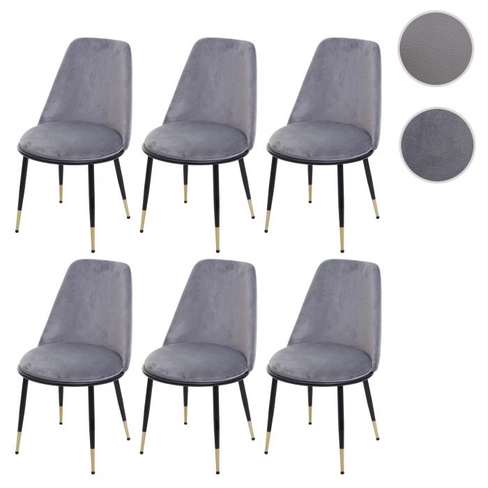 6er-Set Esszimmerstuhl HWC-H28, Stuhl Kchenstuhl, Metall ~ grau, schwarze Beine, Samt