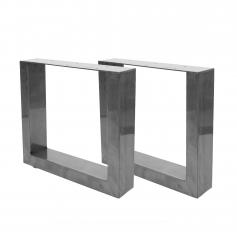 2er-Set Tischbein HWC-H33, für Couchtisch Sitzbank Tischgestell Tischkufe, Industrial 37x40cm ~ Edelstahl-Optik