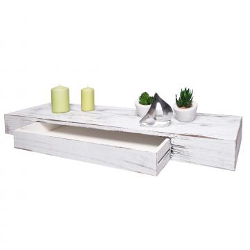 Wandregal HWC-H37, Schweberegal Wandboard Hngeregal Regal, Schublade Massiv-Holz 8x80x25cm ~ wei, shabby