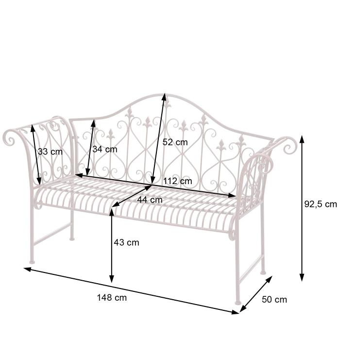 Gartenbank HWC-H78, Parkbank Sitzbank, 2-Sitzer Metall mit Verzierungen Rost-Optik braun 150cm ~ ohne Sitzkissen