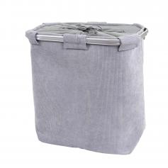Wäschesammler HWC-C34, Laundry Wäschebox Wäschekorb Wäschebehälter mit Netz, 2 Fächer 56x49x30cm 82l ~ cord grau