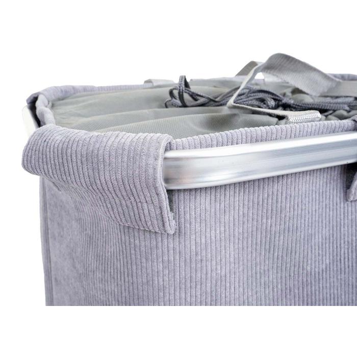 Wschesammler HWC-C34, Laundry Wschekorb Wschebehlter mit Kordelzug, 2 Fcher Henkel 54x52x32cm 89l ~ cord grau