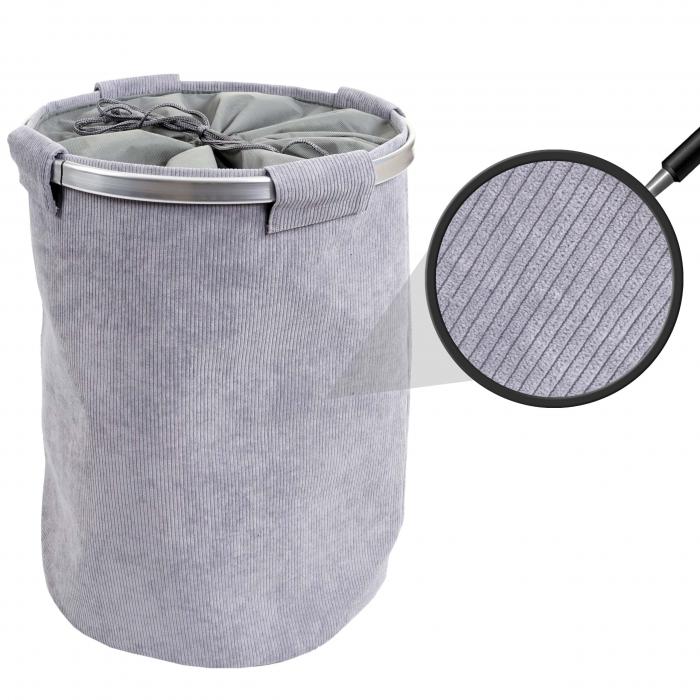 Wschesammler HWC-C34, Laundry Wschekorb Wschebox Wschesack Wschebehlter mit Netz, 55x39cm 65l ~ cord grau