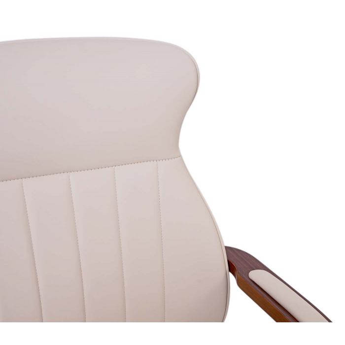 Brostuhl HWC-H39, Schreibtischstuhl Drehstuhl Chefsessel, Bugholz Walnuss-Optik Kunstleder FSC-zertifiziert ~ creme