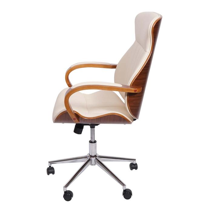 Brostuhl HWC-H39, Schreibtischstuhl Drehstuhl Chefsessel, Bugholz Walnuss-Optik Kunstleder FSC-zertifiziert ~ creme