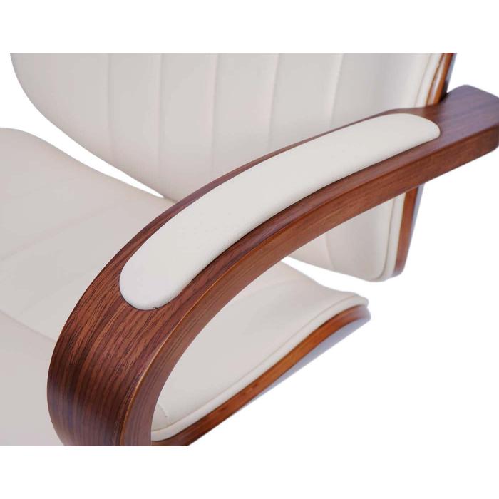 Brostuhl HWC-H39, Schreibtischstuhl Drehstuhl Chefsessel, Bugholz Walnuss-Optik Kunstleder FSC-zertifiziert ~ creme