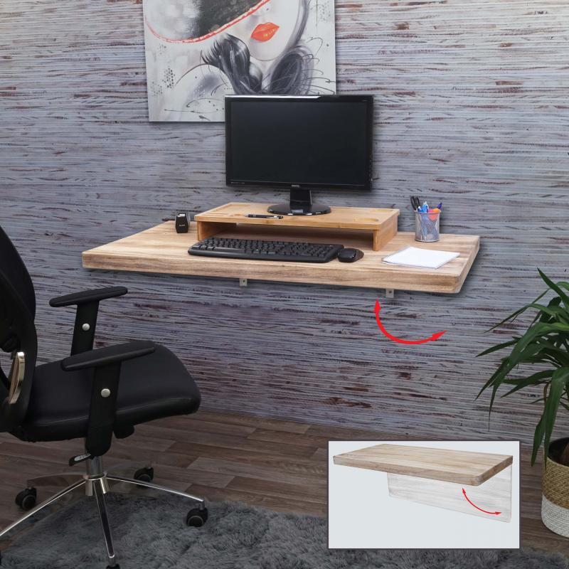 Wandtisch HWC-H48, Wandklapptisch Wandregal Tisch, klappbar Massiv-Holz ~ 120x60cm naturfarben