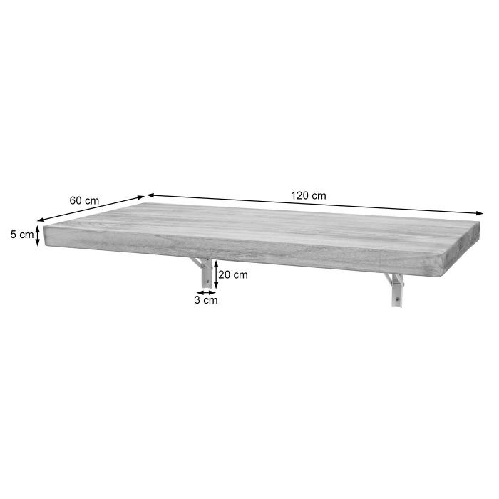 B-Ware (Tischplatte verzogen SK3) | Wandtisch HWC-H48, Wandregal Tisch, klappbar Massiv-Holz 120x60cm shabby braun