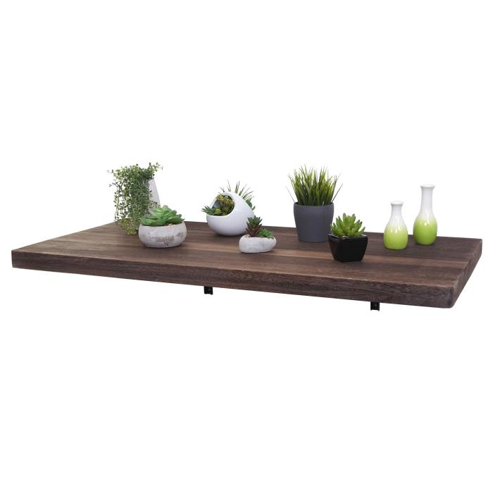 B-Ware (Tischplatte verzogen SK3) | Wandtisch HWC-H48, Wandregal Tisch, klappbar Massiv-Holz 120x60cm shabby braun