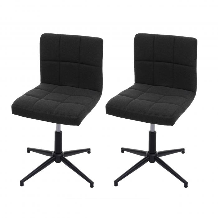 2er-Set Esszimmerstuhl Kavala II, Kchenstuhl, hhenverstellbar Drehmechanismus ~ Stoff/Textil dunkelgrau, Fu schwarz