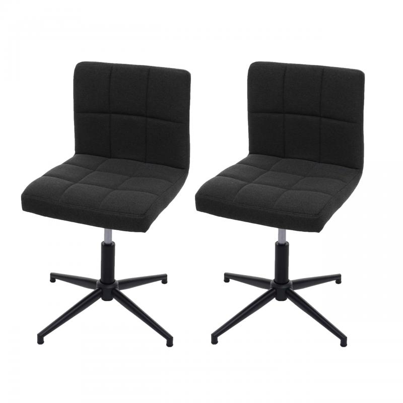 2er-Set Esszimmerstuhl Kavala II, Kchenstuhl, hhenverstellbar Drehmechanismus ~ Stoff/Textil dunkelgrau, Fu schwarz