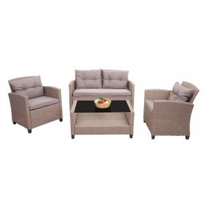 XXL Poly-Rattan Garnitur HWC-F10, Balkon-/Garten-/Lounge-Set Sitzgruppe, Sofa Sessel mit Kissen Spun Poly ~ grau-braun