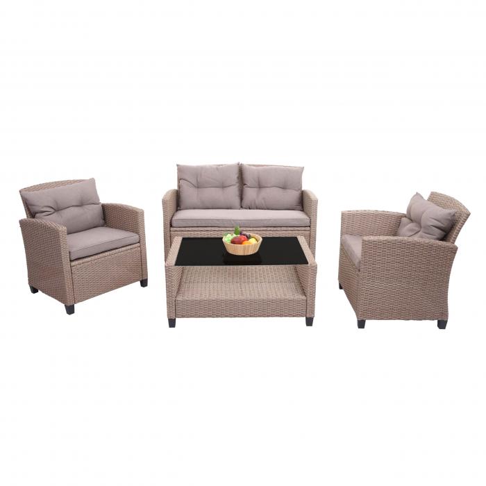 XXL Poly-Rattan Garnitur HWC-F10, Balkon-/Garten-/Lounge-Set Sitzgruppe, Sofa Sessel mit Kissen Spun Poly ~ grau-braun