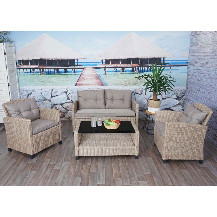 XXL Poly-Rattan Garnitur HWC-F10, Balkon-/Garten-/Lounge-Set Sitzgruppe, Sofa Sessel mit Kissen Spun Poly ~ grau-braun