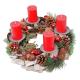 Adventskranz HWC-H49, Weihnachtsdeko Adventsgesteck Weihnachtsgesteck, Holz rund  33cm ~ inkl. 4x Kerzen rot