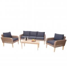 Garnitur HWC-H57, Garten-/Lounge-Set Sofa Sitzgruppe, rundes Poly-Rattan Alu + Akazie Spun Poly MVG ~ Kissen dunkelgrau