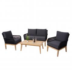 Gartengarnitur HWC-H58, Lounge-Set Sofa Sitzgruppe, Seilgeflecht Massivholz Akazie Spun Poly FSC ~ Kissen dunkelgrau