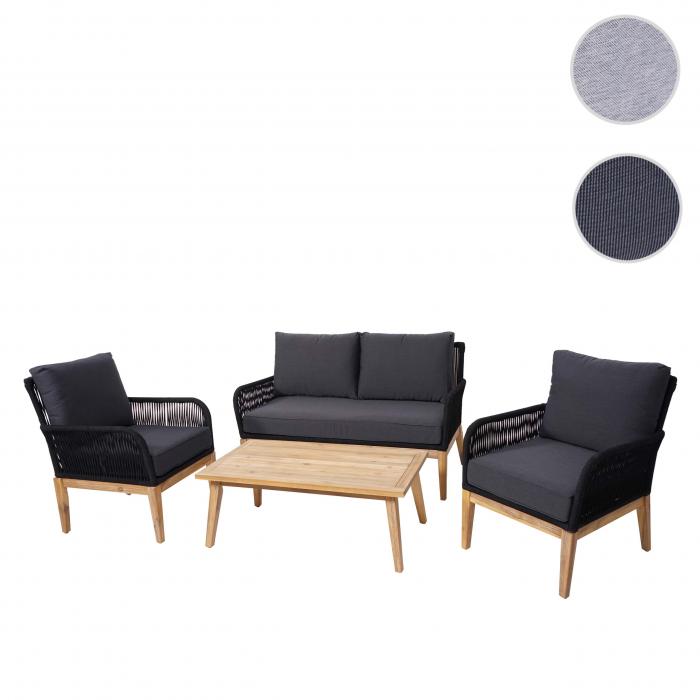Gartengarnitur HWC-H58, Lounge-Set Sofa Sitzgruppe, Seilgeflecht Rope Holz Akazie Spun Poly MVG ~ Kissen dunkelgrau