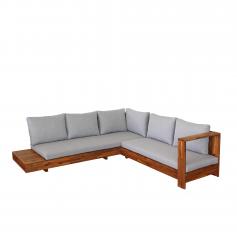 Gartengarnitur HWC-H59, Lounge-Set Sofa Sitzgruppe, Massiv-Holz Akazie Spun Poly FSC-zertifiziert ~ Kissen hellgrau