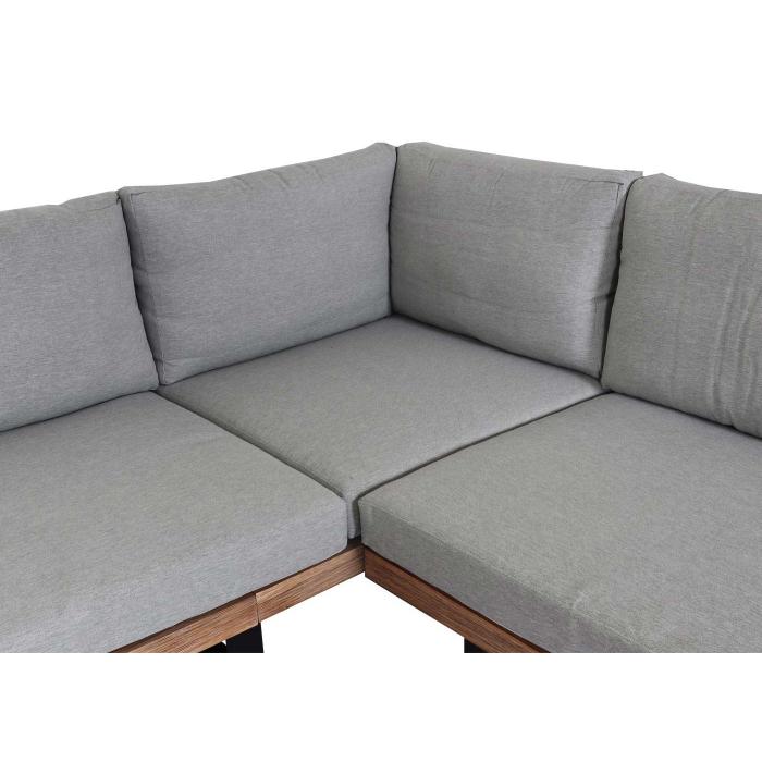 Garten-Garnitur mit Sessel HWC-H54, Lounge-Set Sofa, Spun Poly Akazie Holz FSC Aluminium ~ hellbraun, Polster hellgrau