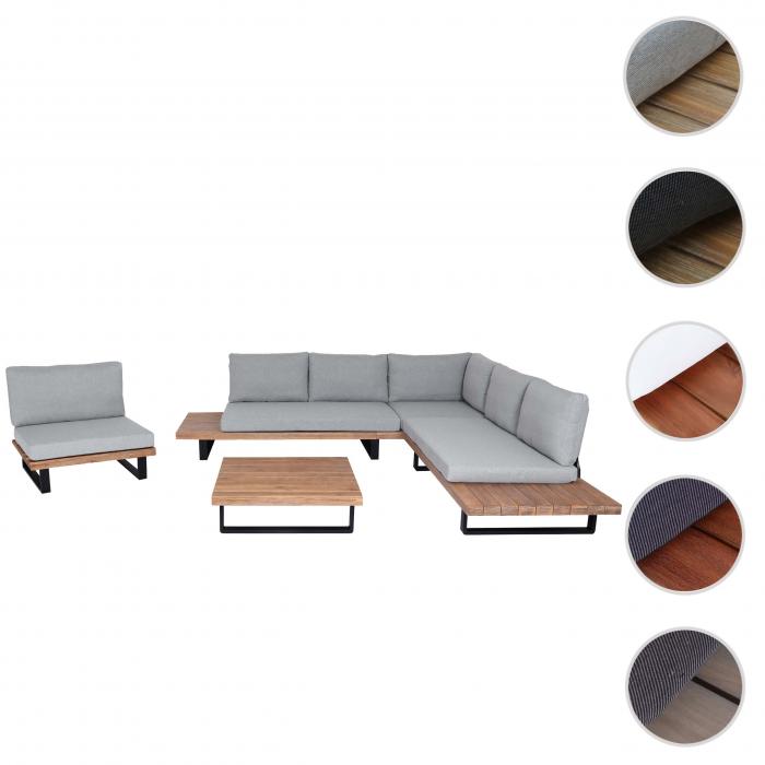 Garten-Garnitur mit Sessel HWC-H54, Lounge-Set Sofa, Spun Poly Akazie Holz FSC Aluminium ~ hellbraun, Polster hellgrau