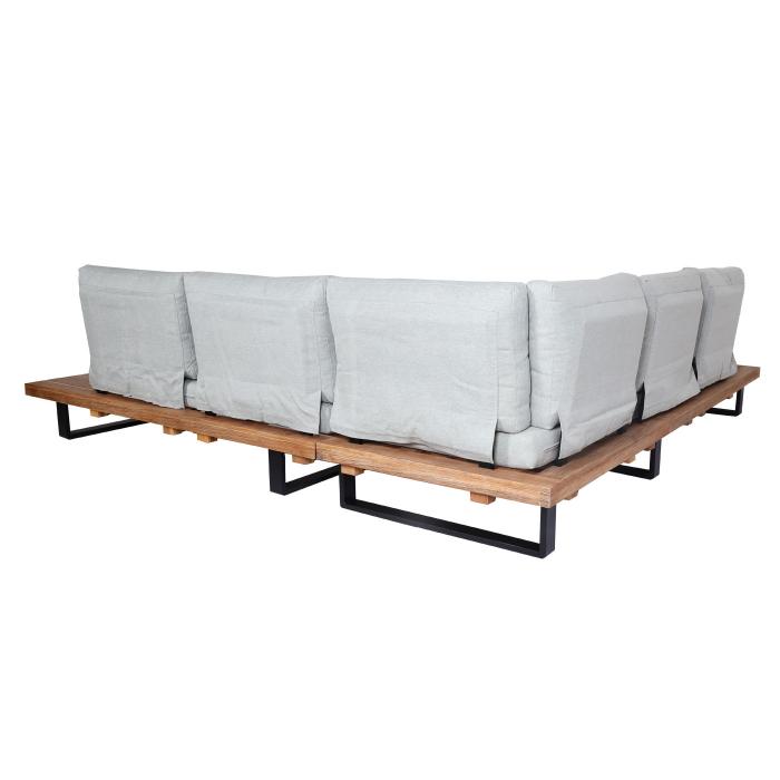 Garten-Garnitur mit Sessel HWC-H54, Lounge-Set Sofa, Spun Poly Akazie Holz MVG Aluminium ~ hellbraun, Polster hellgrau